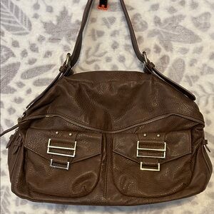 Olivia + Joy FAUX pebbled, leather, large, gold buckle, embellished shoulder bag